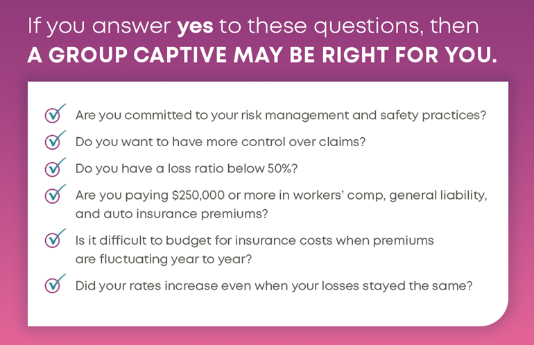 List of reasons for using a group captive.